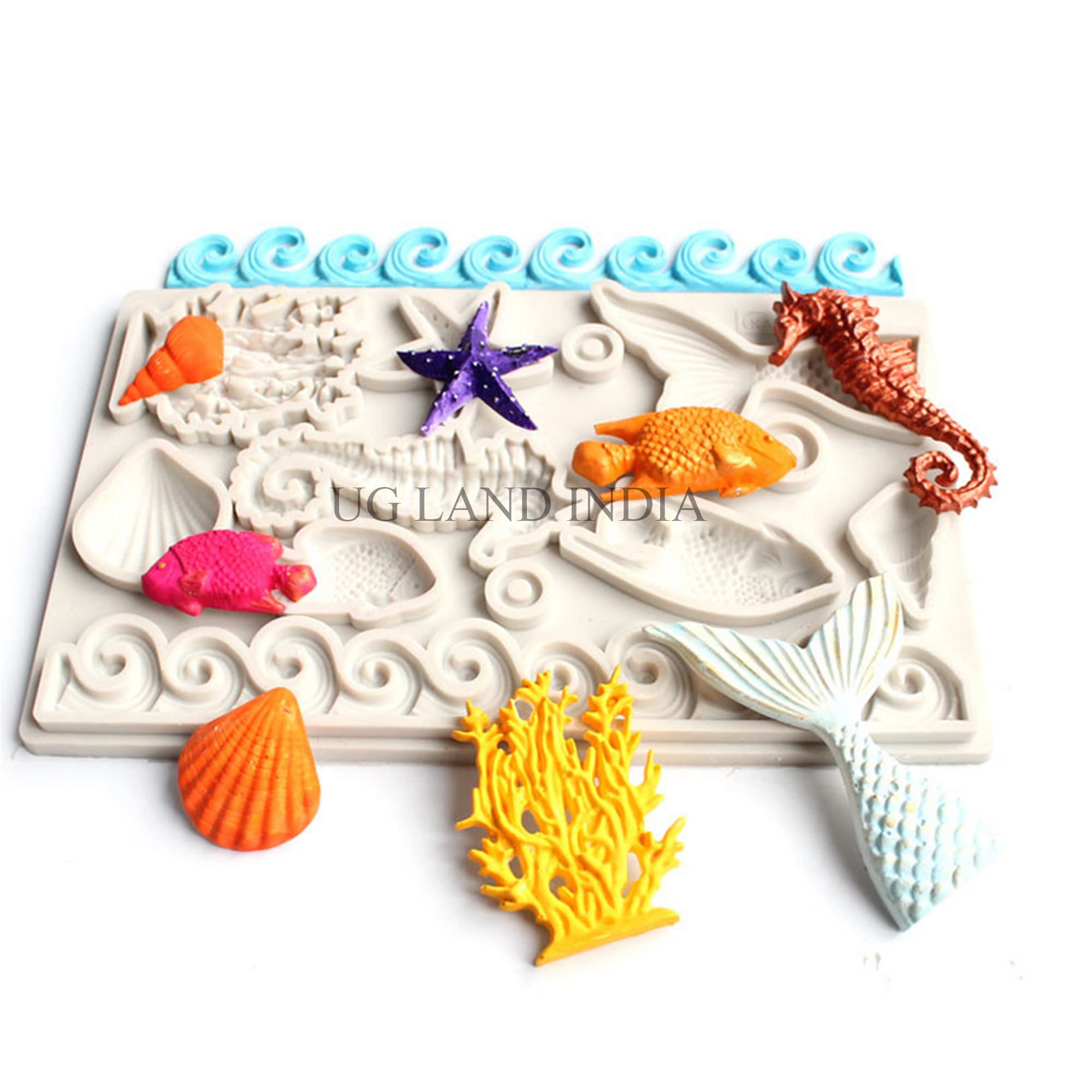 UG LAND INDIA Sea Shell Seahorse Coral Fish Wave Silicone Fondant Mold Cake Baking Mermaid Mold