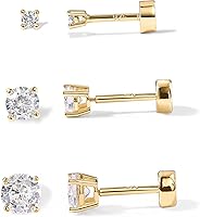 PAVOI 14K Gold Plated 925 Sterling Silver CZ Stud Earrings Set - 2mm 3mm 4mm Flat Back for Cartilage Helix Lobe Women