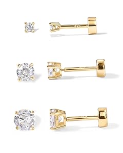 PAVOI 14K Gold Plated Solid 925 Sterling Silver Post Cubic Zirconia Stud Flat Back Earrings for Women Cartilage
