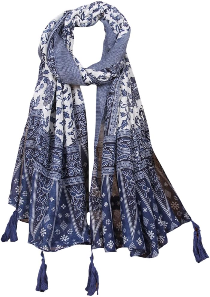 Scarfs for Women Blue and white Porcelain Print Lightweight Scarf Shawl Fashion Scarves Sunscreen Shawls for All seasons
