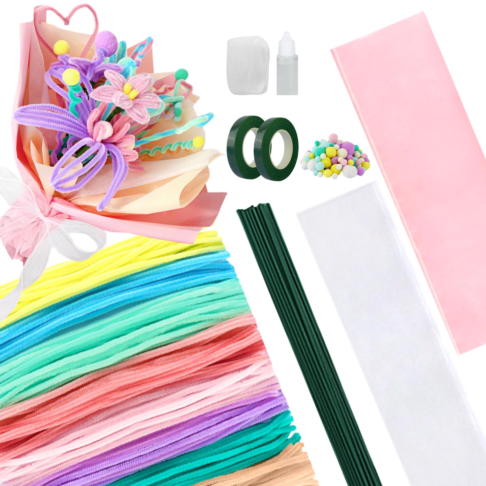 XIMISHOP Pfeifenreiniger Blumen Set 325 Teile - Mit Perlen Und Bastelzubehör 6 Farben