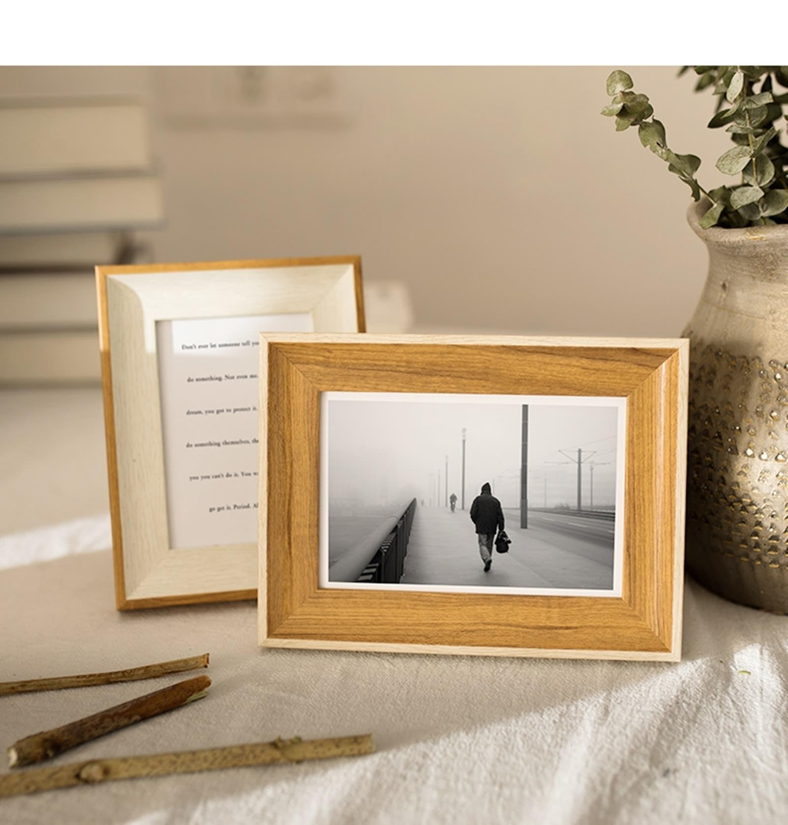 A4 Bilderrahmen MDF & Harz & Glas, Rechteck Walnuss Photo Frames 21.08X29.72cm Tischplatte Picture Frame für Fotos Horizontal & Vertikal Anzeige
