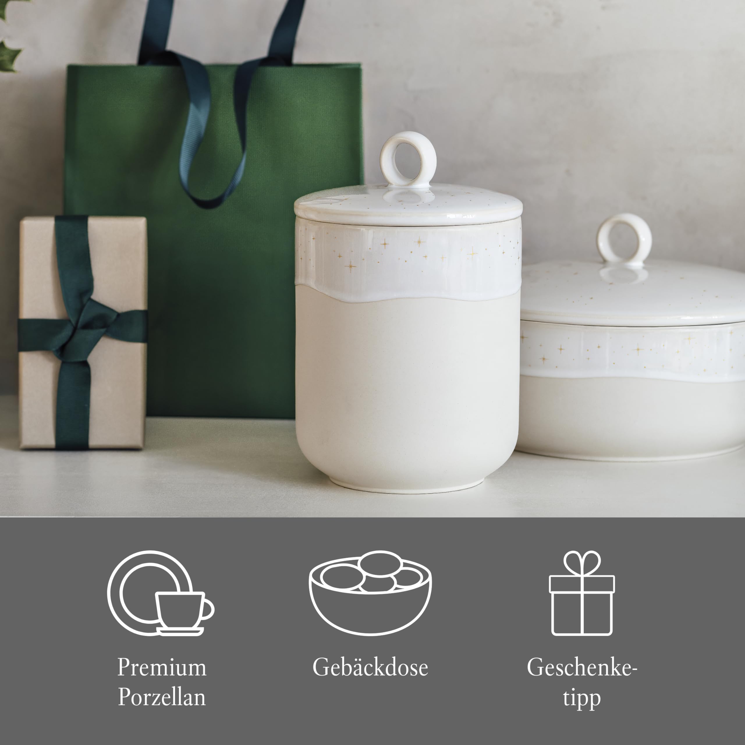 Villeroy & Boch like. by Winter Glow boîte, boîte à biscuits de Noël en porcelaine Premium, 12 x 12 x 18,5 cm