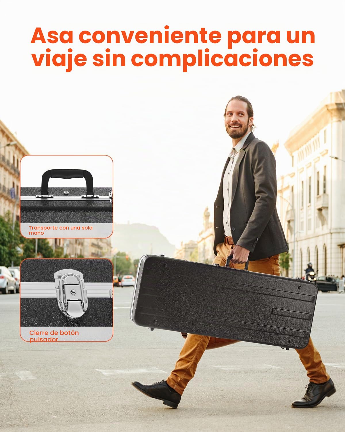 VEVOR Estuche Rígido Rectangular para Guitarra Eléctrica con Cerradura, Pestillo y Asa con Llave, Acolchado ABS Grueso, Forro Suave, Resistente al Agua, Estuche para Guitarra Eléctrica de 39", Negro