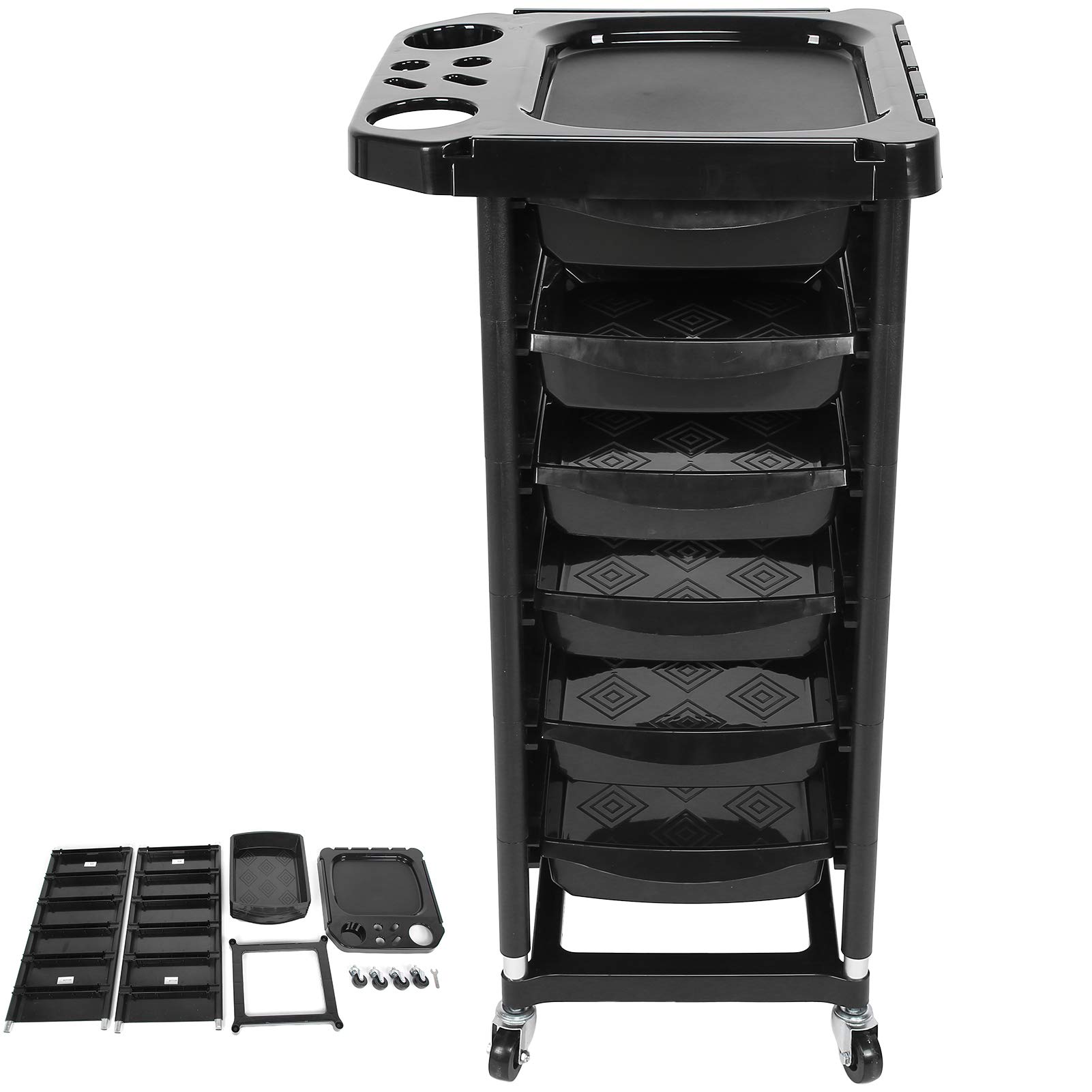 Carrito de Peluquería con Paneles Multicapa y 5 Cajones, Carrito Rodante para Salón de Belleza, Peluquero, SPA