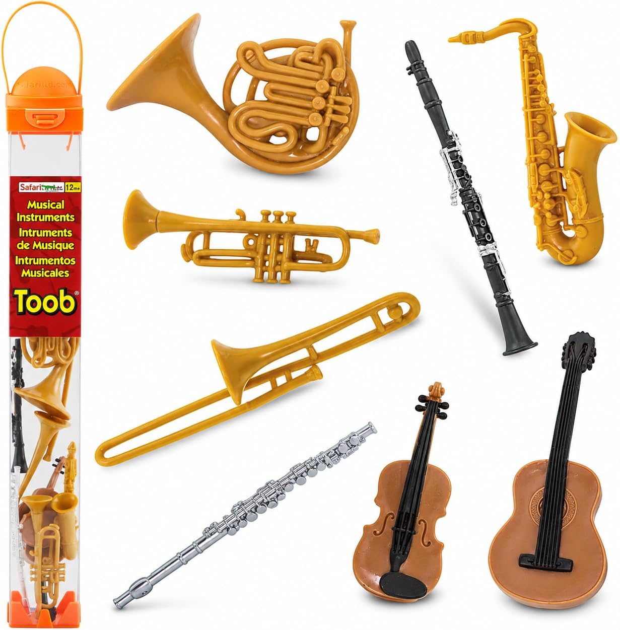 Safari Ltd Musical Instruments TOOB - Figurines: Trombone, Flute, Saxophone, Guitar, Violin, Horn, Trumpet, Clarinet - Educational Toys for Boys, Girls & Kids Ages 3+