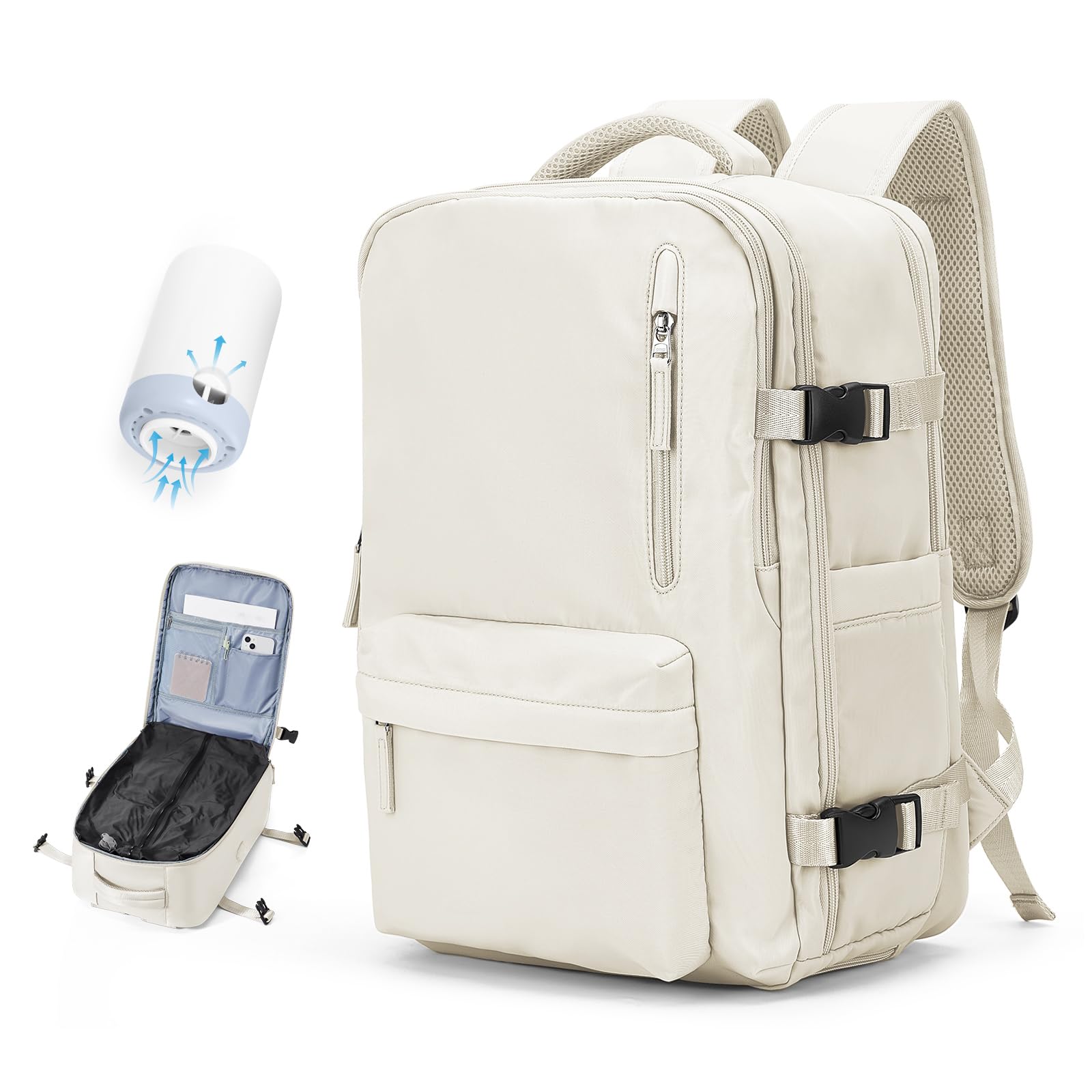 Cabin Bags for Travel, Underseat Carry on Hand Luggage Backpack for Women Airplane Approved Travel Backpack Personal Item Travel Bag 14 inch Laptop Backpack for Business Casual Work Beige — view 12