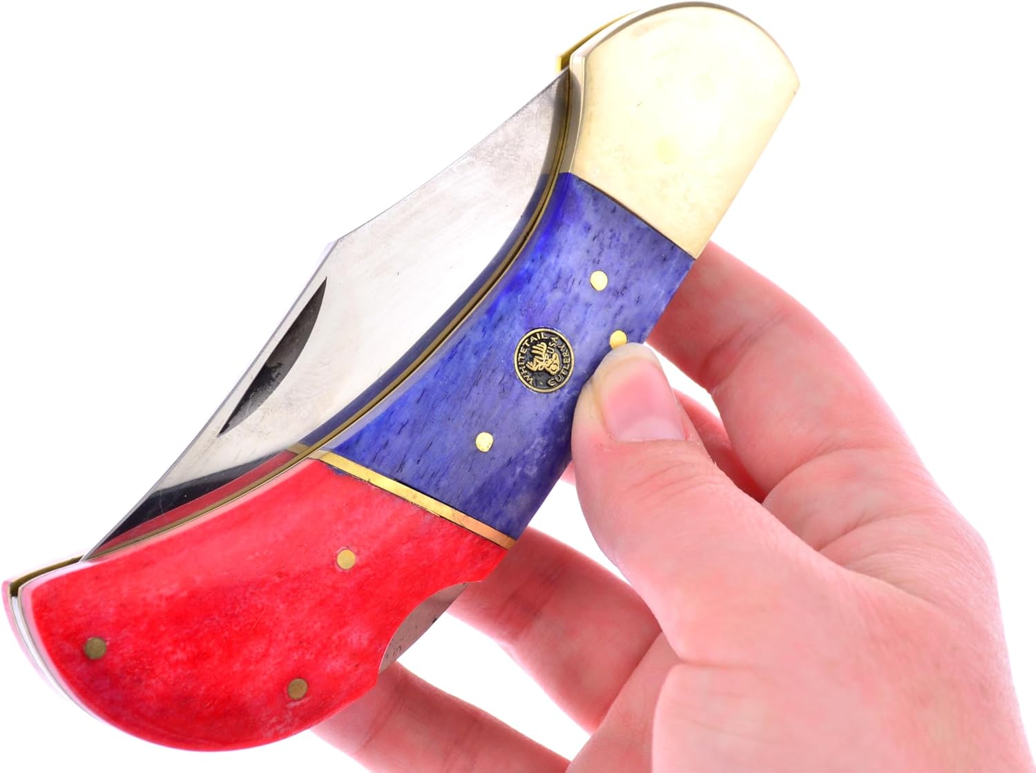 Pocket Knife 636RB/BL Lockback Folder with a Red & Blue Bone Handle German Stainless Steel Blade Closed 5 Inches