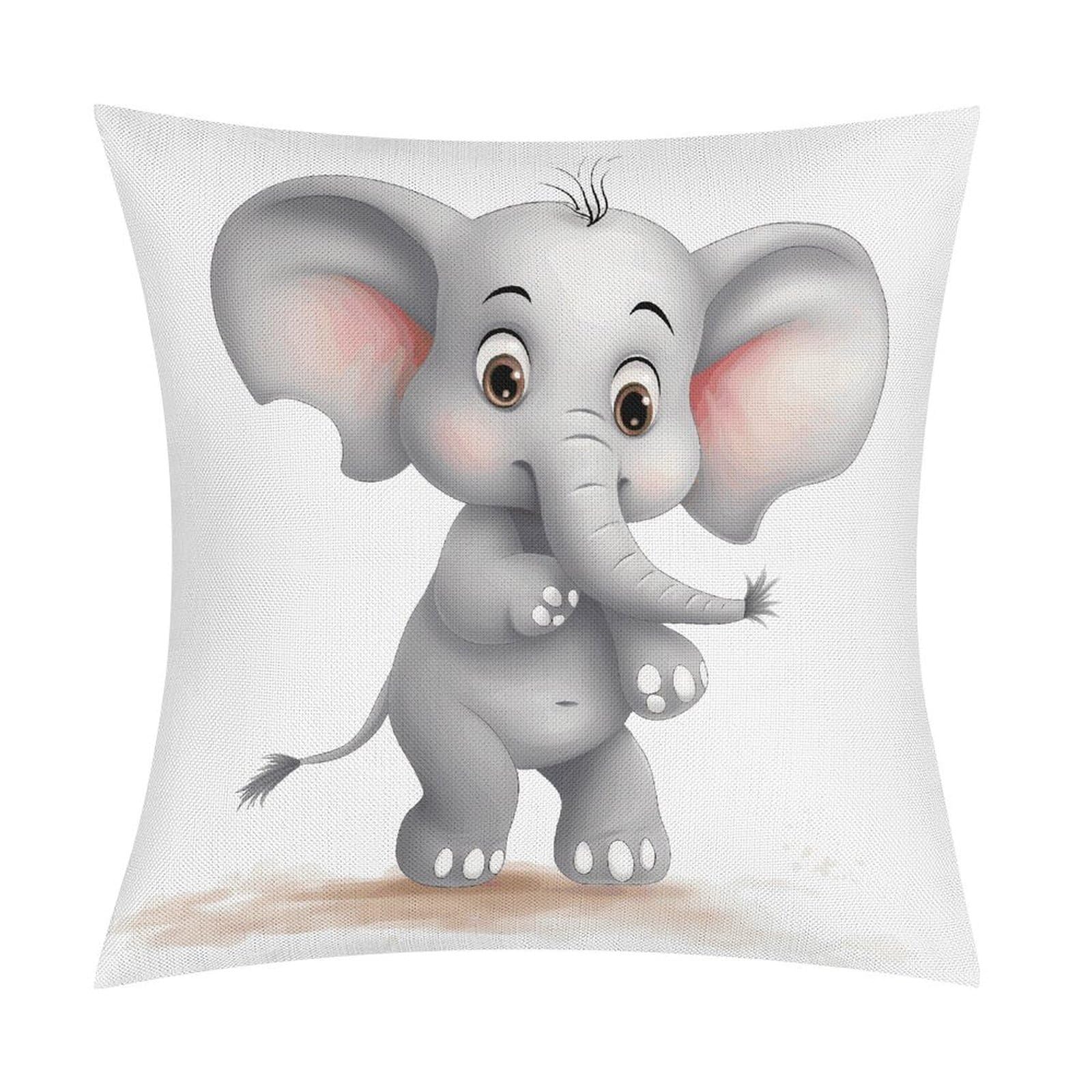 JTREHY Cute Elephant Throw Pillow Covers Farmhouse Pillow Cover Standard Pillow Shams Decorative Square Pillowcases Soft Pillow Cases Wrinkle Fade Resistant for Couch Home 18x18 Inch