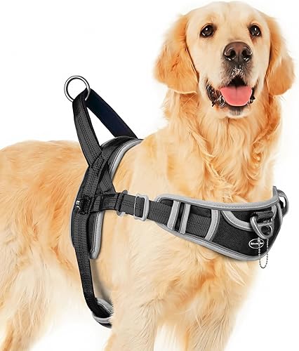 ADVENTUREMORE Arnés para perros grandes, antitirones, arnés deportivo tipo halter reflectante transpirable chaleco para perro a prueba de escapes