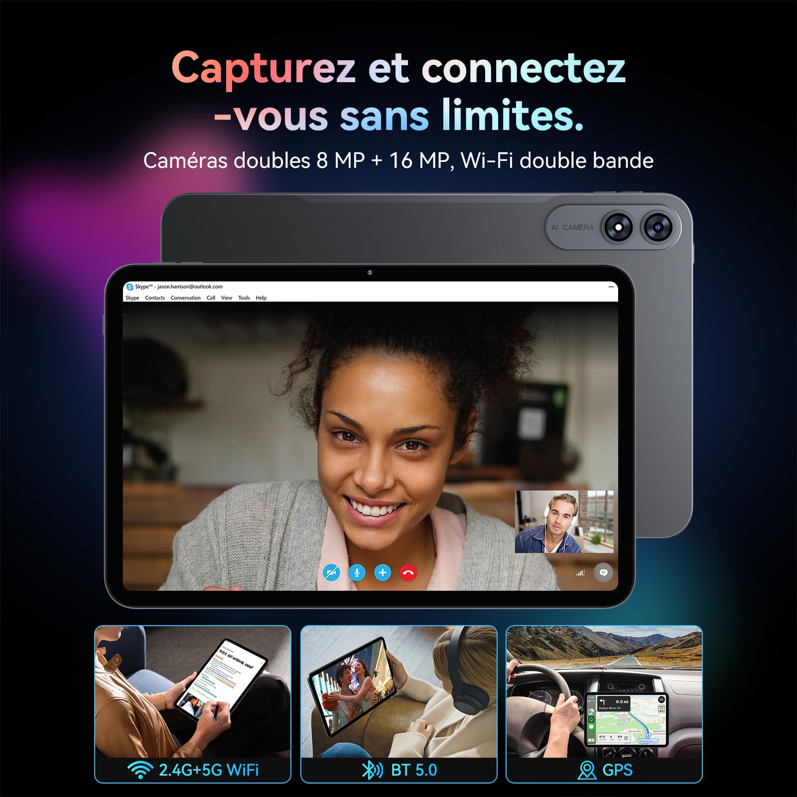 T60 Pro Tablette 13,4 Pouces avec Clavier,Tablette Android 16,120Hz Display,24 Go RAM + 256 Go ROM,Octa-Core Tablet,10000mAh, WideVine L1/GPS/Gemeni AI,Tablet avec Stylo Souris,Garantie 4 Ans