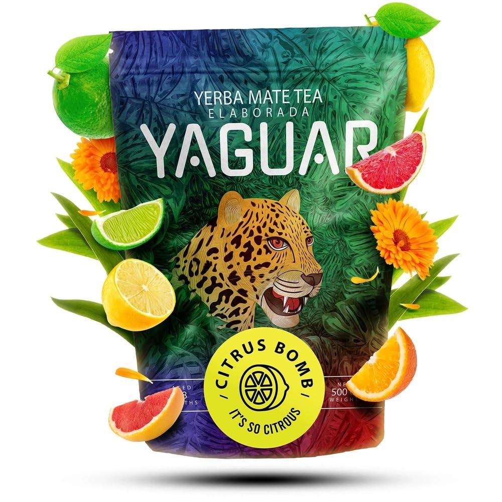 Yaguar Mate Tee Set 1.5kg - Yerba Mate Citrus Bomb, Guarana, Cherry Lady 3x500g - Luftgetrocknet, 18 Monate Gereift für Milden Geschmack - Hoher Koffeingehalt - 100% Natur