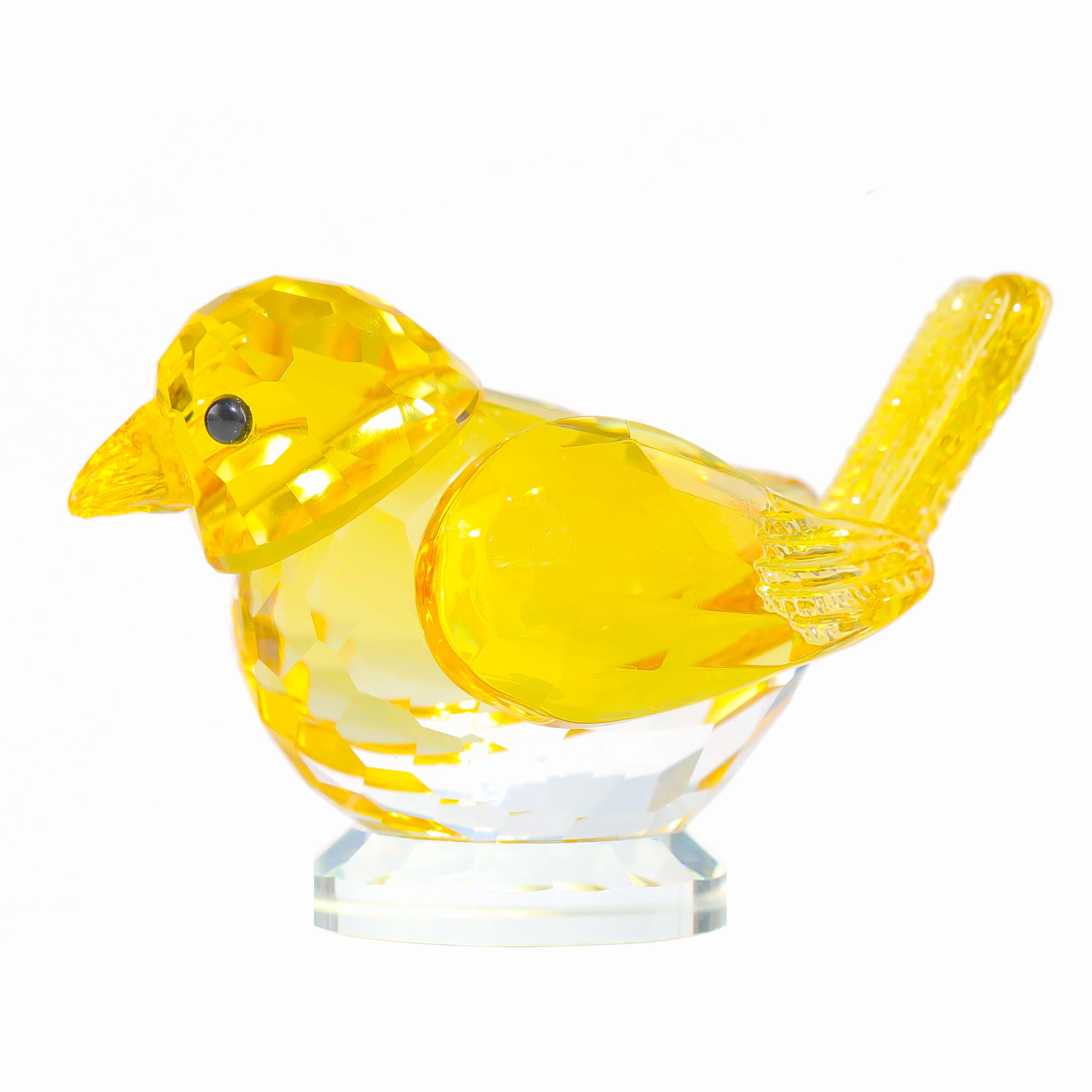 Qianwei Yellow Crystal Bird Figurine Collectible Handmade Blown Glass Decor