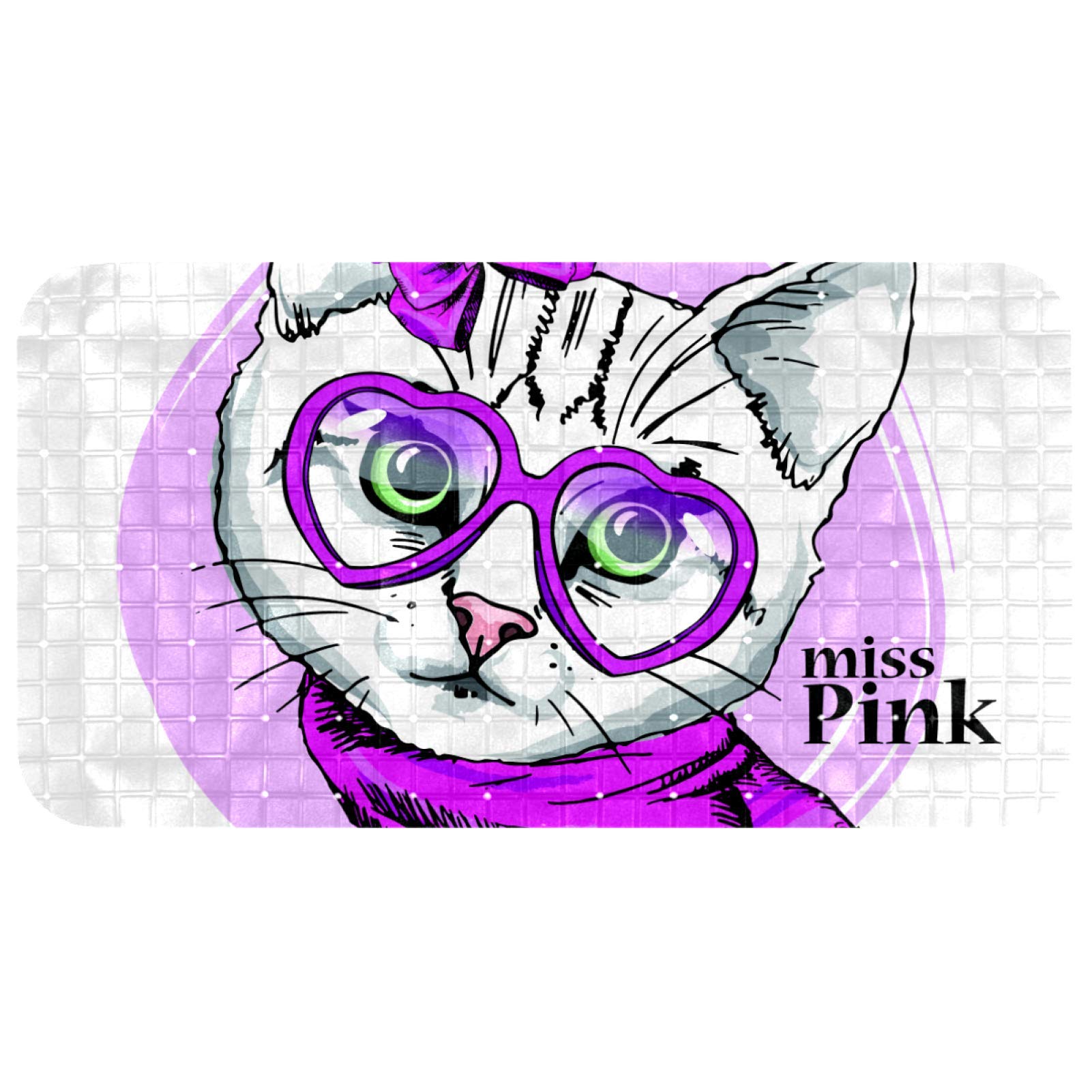 Tapis de bain pour bébé chat lunettes roses antidérapant baignoire enfant