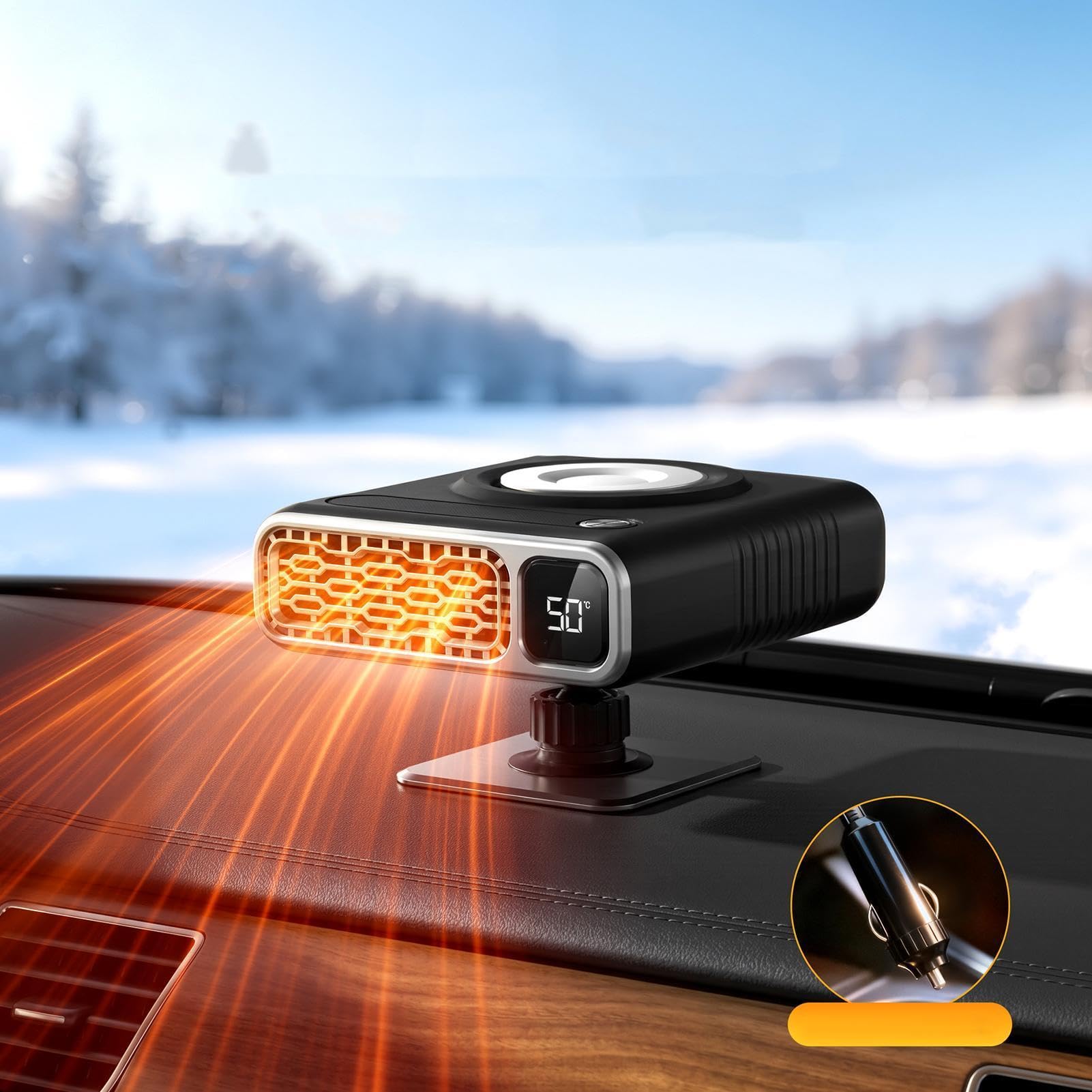 Auto-Entfroster-Heizung 360° drehbarer Lüfter-Entfroster | Auto Defroster Heizgerät Elektrisch Geeignet für LKW, Taxi, Limousine, Wohnmobil, kalte Morgen, Pendeln, Roadtrip, für den