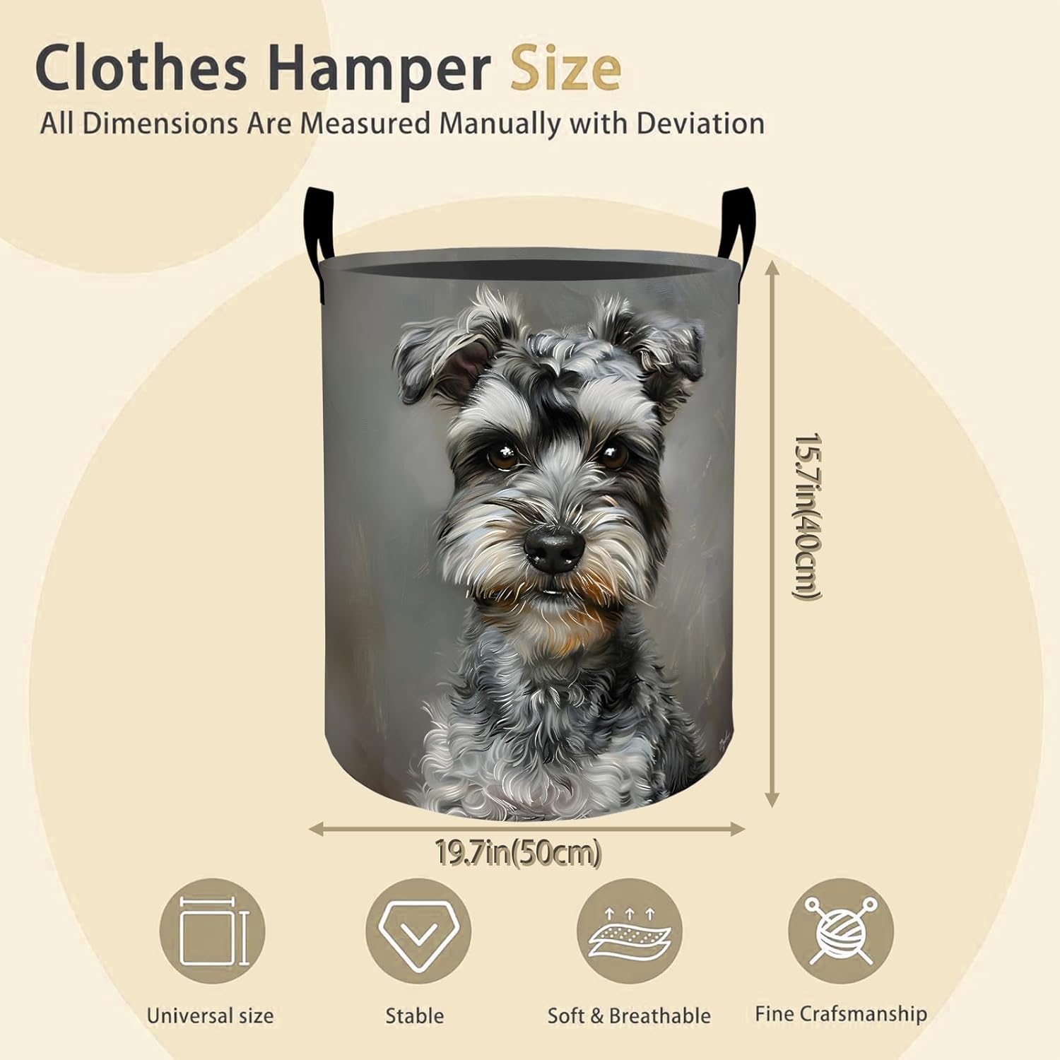 Miniature Schnauzer Laundry Basket Hamper for Boys Girls Kids Adults, Foldable Waterproof Oxford Clothes Storage Bin, Dog Organizer for Bedroom Bathroom Room Decor 19.7"x15.8"