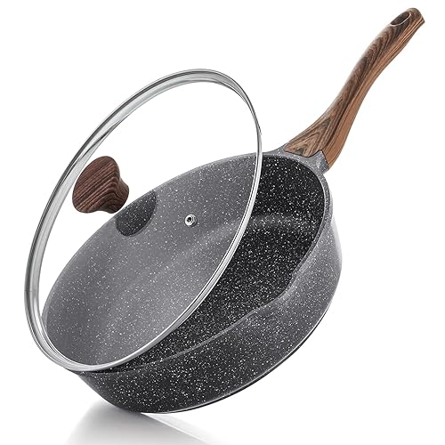 SENSARTE Nonstick Skillet, Deep Frying Pan 10/11/12-inch, Saute Pan with Lid, Stay-cool Handle, Healthy Stone Cookware Cooking Pan, Induction Compatible (10-Inch/3.5QT) - Gray - 10-inch/3.5QT