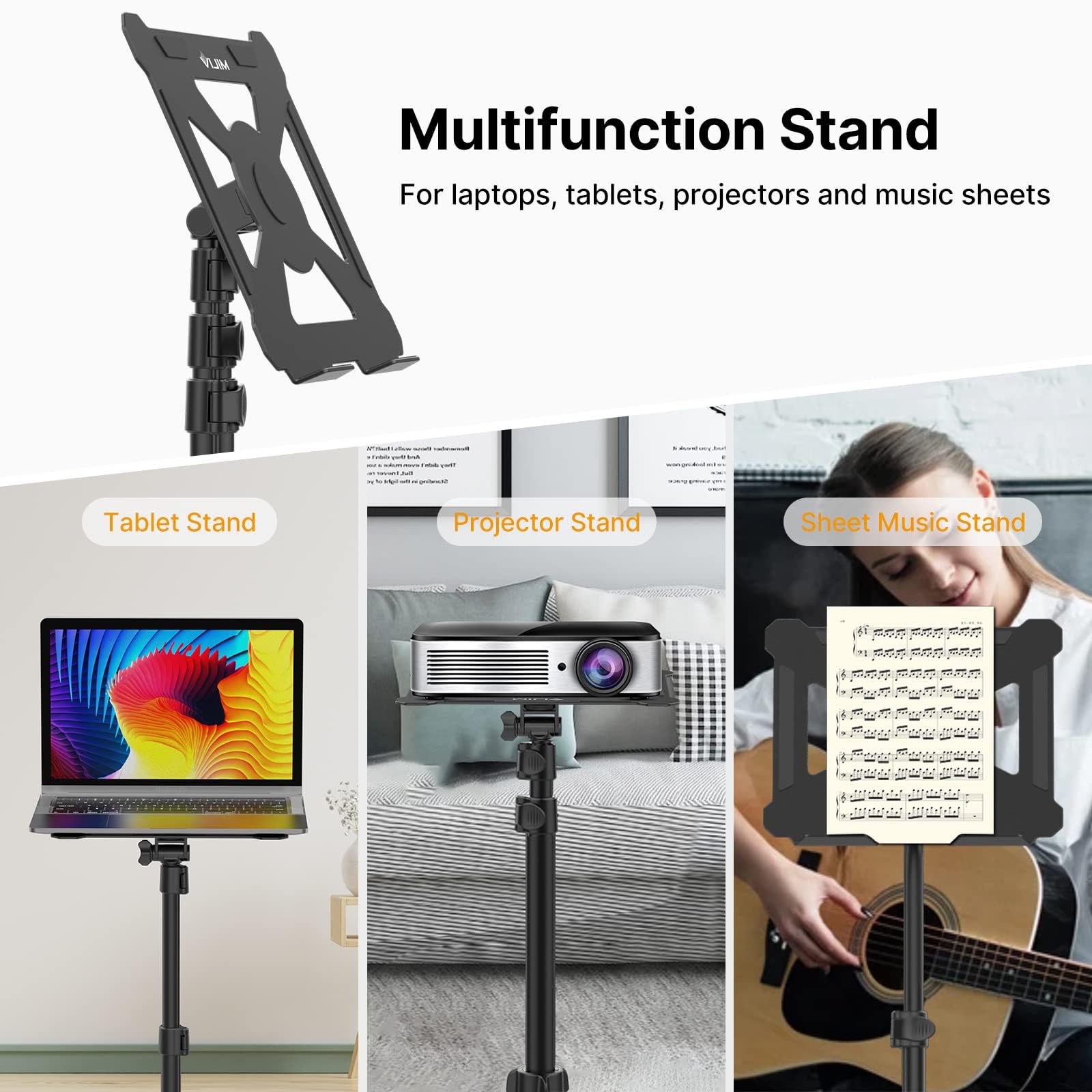 ULANZI Support de vidéoprojecteur réglable en hauteur de 60 à 150 cm en aluminium avec plaque pliante de 3 kg, 360 ° et 180 ° Pupitre portable réglable