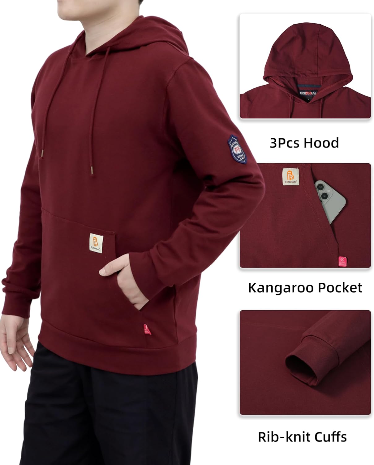 BOCOMAL FR Hoodie Pullover Idea for Summer 7.5oz Lightweight Cotton Flame Resistant Sweatshirt (Non Fleece) - Image 4