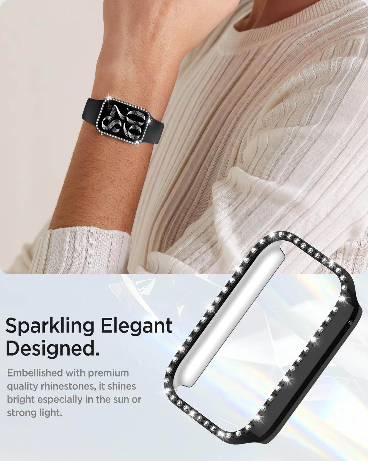 Dl3 Mobilak Bling Case Without screen protector for Xiaomi Smart Band 8 Pro, Hard PC Frame Case, Crystal Diamonds Bumper Cover for Women Girls, Slim Protective Cover for Xiaomi Mi Band 8 Pro (Black)