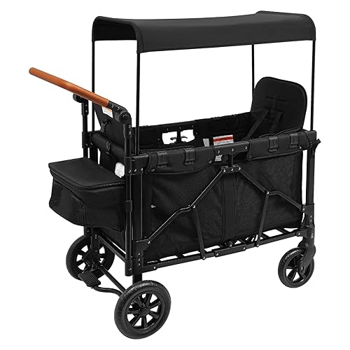 Cochecito de 2 asientos para niños, carrito todoterreno de 4 ruedas con arnés de 5 puntos y parasol para niños, carrito plegable doble con mango