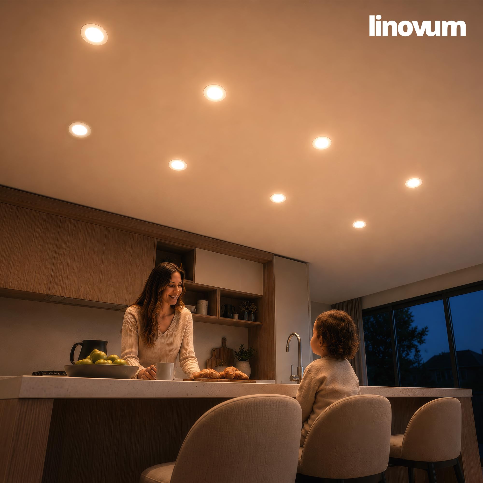 linovum 10x WEEVO LED Einbauspot IP44 230V - LumiFLEX 6W 3 Lichtfarben dimmbar - flacher Deckenstrahler für Bad und geschützte Außenbereiche