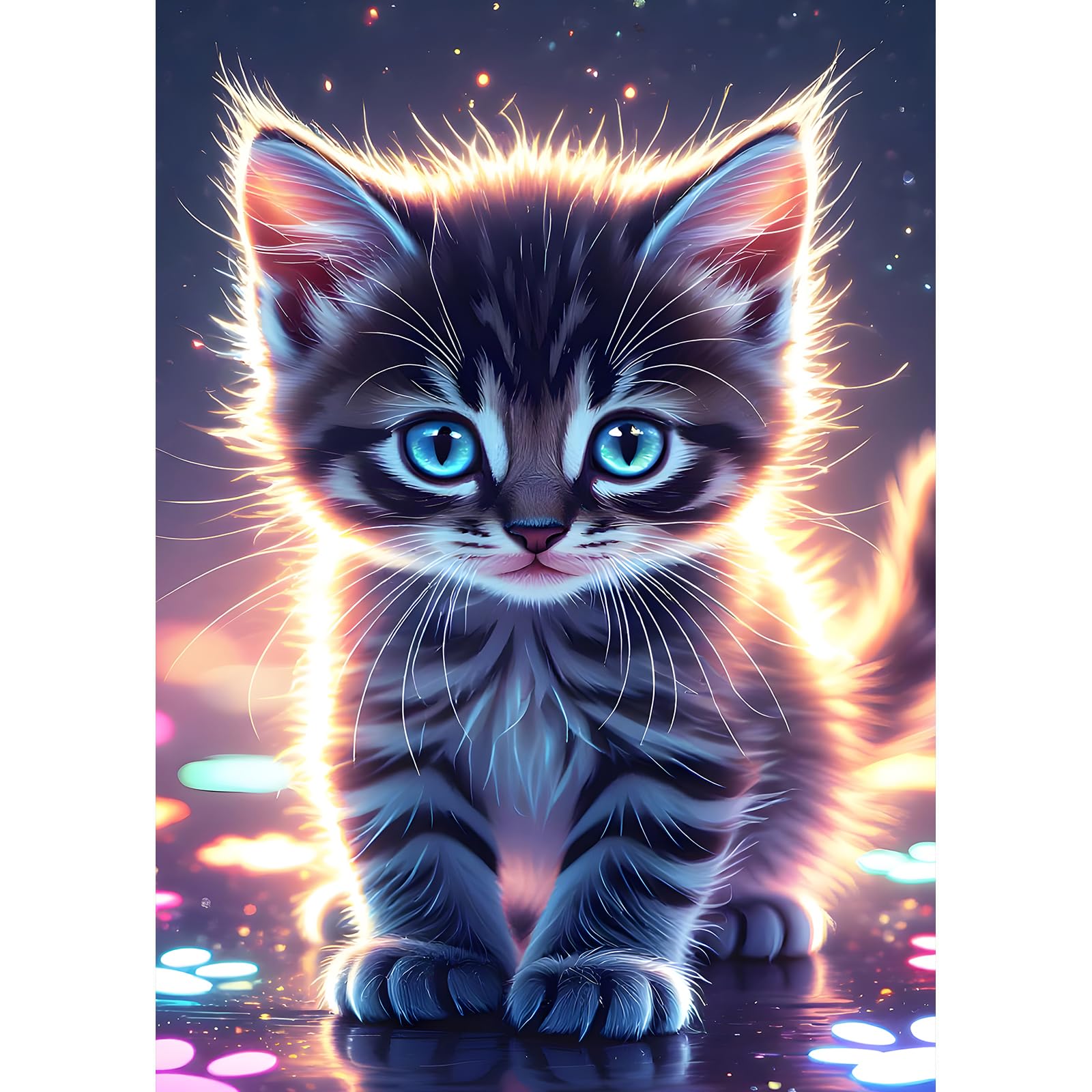 DPHERO Glowing Cat Diamond Painting Kits for Beginners Adults,5D DIY Fantasy Kitten Diamond Art Kits,Round Full Drill Dreamy Art Crafts,DIY Painting by Numbers for Home Wall Decor 12x16 inch