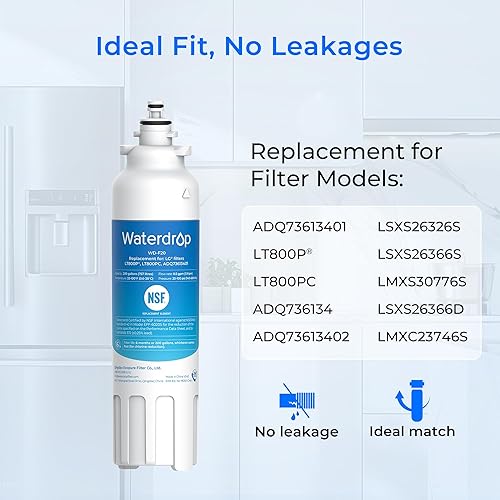 Miniatura 5 de Waterdrop Filtro de agua para refrigerador ADQ73613401, repuesto para LG LT800P, ADQ73613408, ADQ75795104, ADQ73613402, Kenmore 9490, 46-9490,