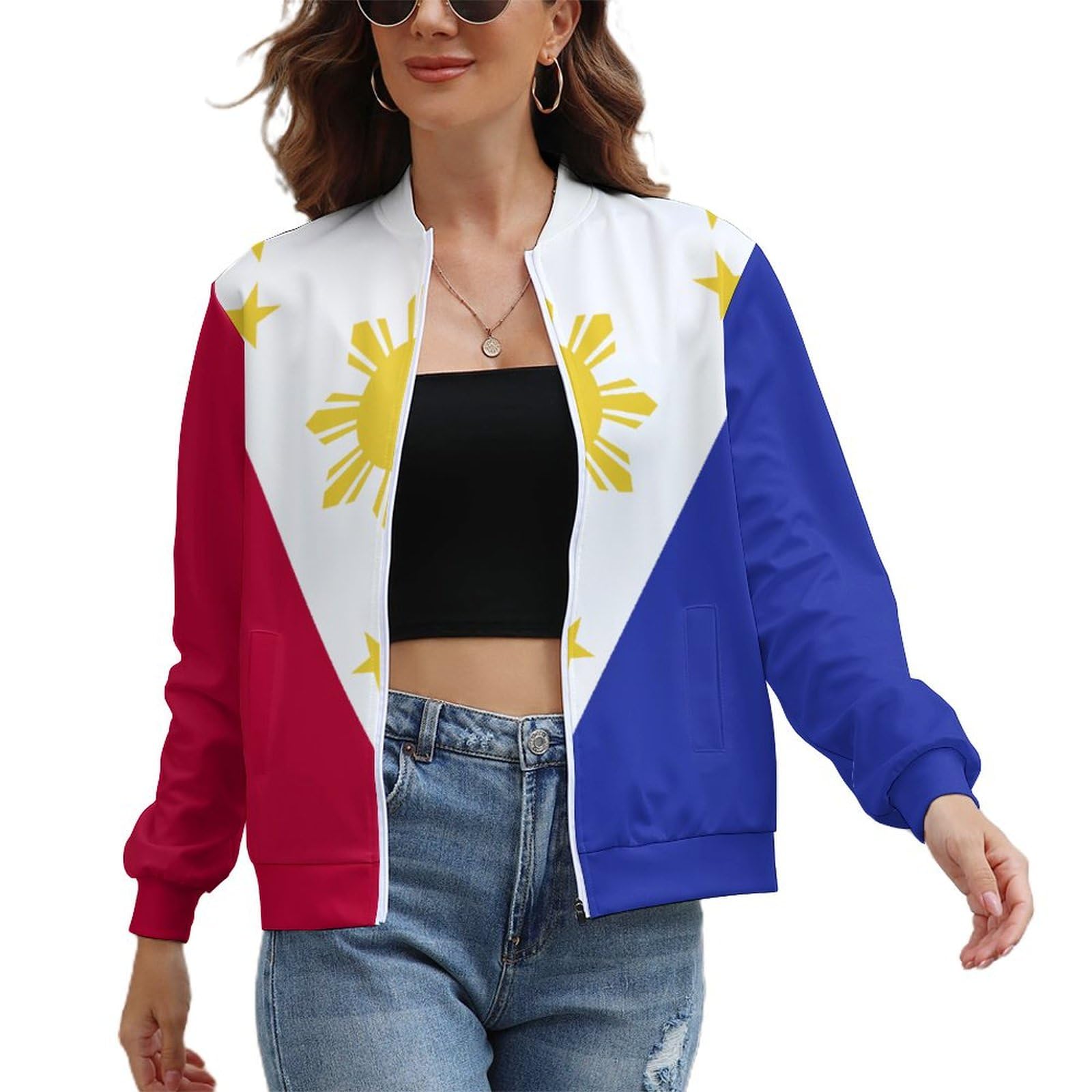 Mauritius Flag Womens Jackets Zip Up Sweatshirts Long Sleeve Crop Fall Outfits Unique
