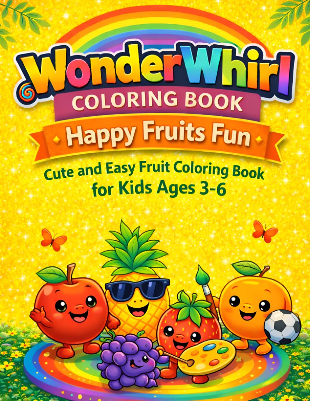 WonderWhirl Coloring Book: Happy Fruits Fun: Cute and Easy Fruit Coloring Book for Kids Ages 3–6