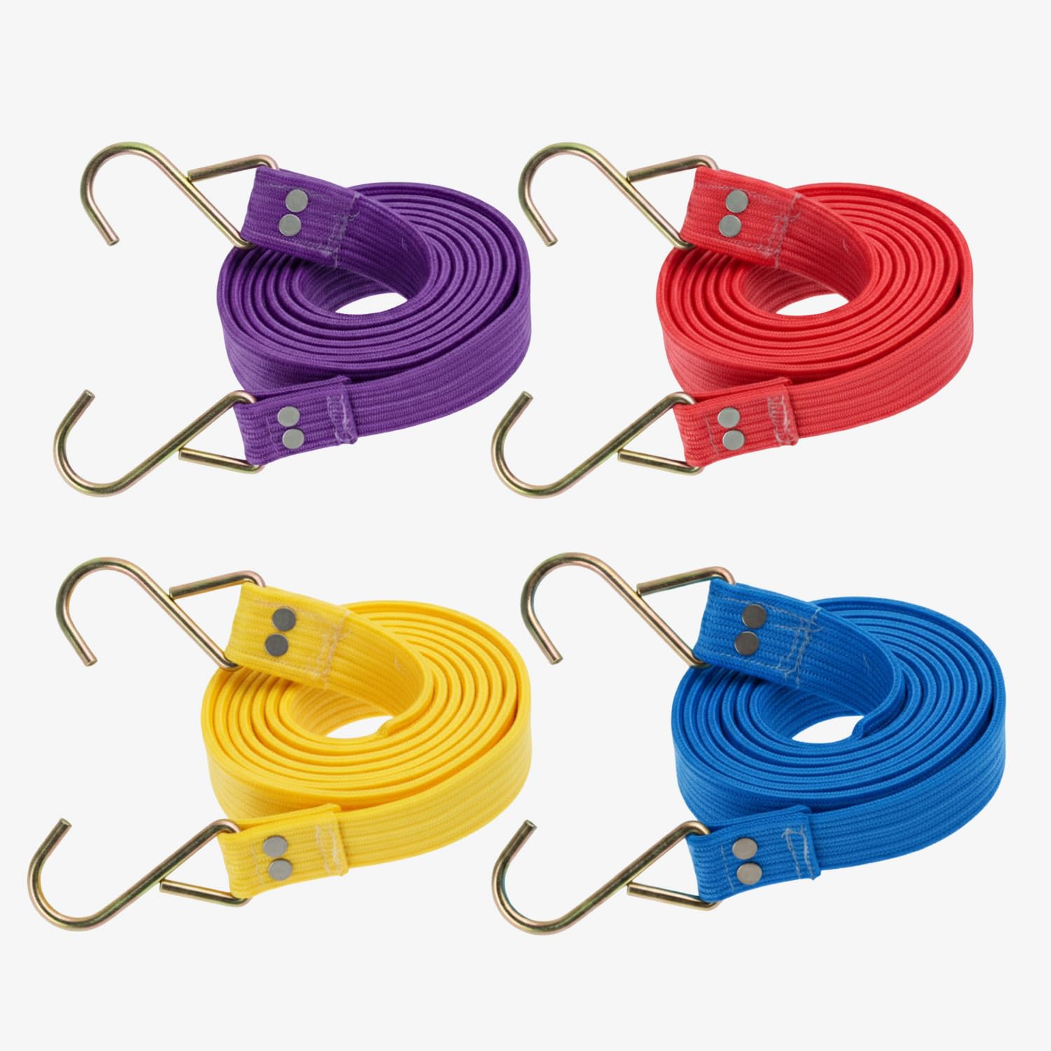Heavy-Duty Non-Slip Straps with Steel Hooks – 140cm Double-Layer Nylon Bungee Cords | Rust & Corrosion Resistant | Multi-Purpose for Bikes, Cars, Luggage, Camping, 4 Pack (Random Color)