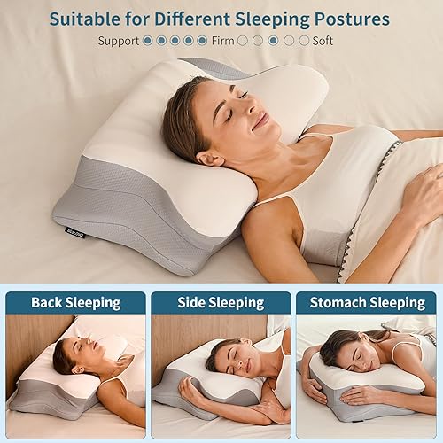 Miniatura 7 de Almohada cervical para el cuello para aliviar el dolor, almohada ergonómica para dormir de lado para dormir, almohadas de espuma viscoelástica de