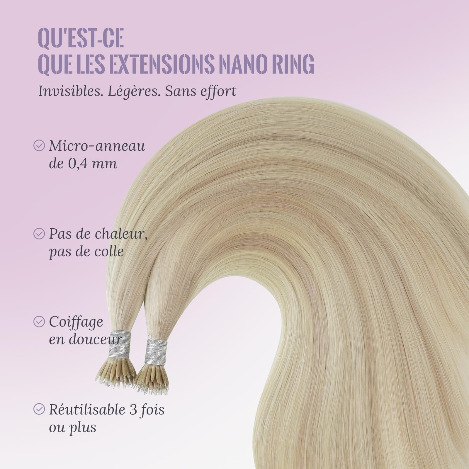 Fshine Extension Cheveux Naturel Nano Ring 50 g 50 cm, Extension Cheveux