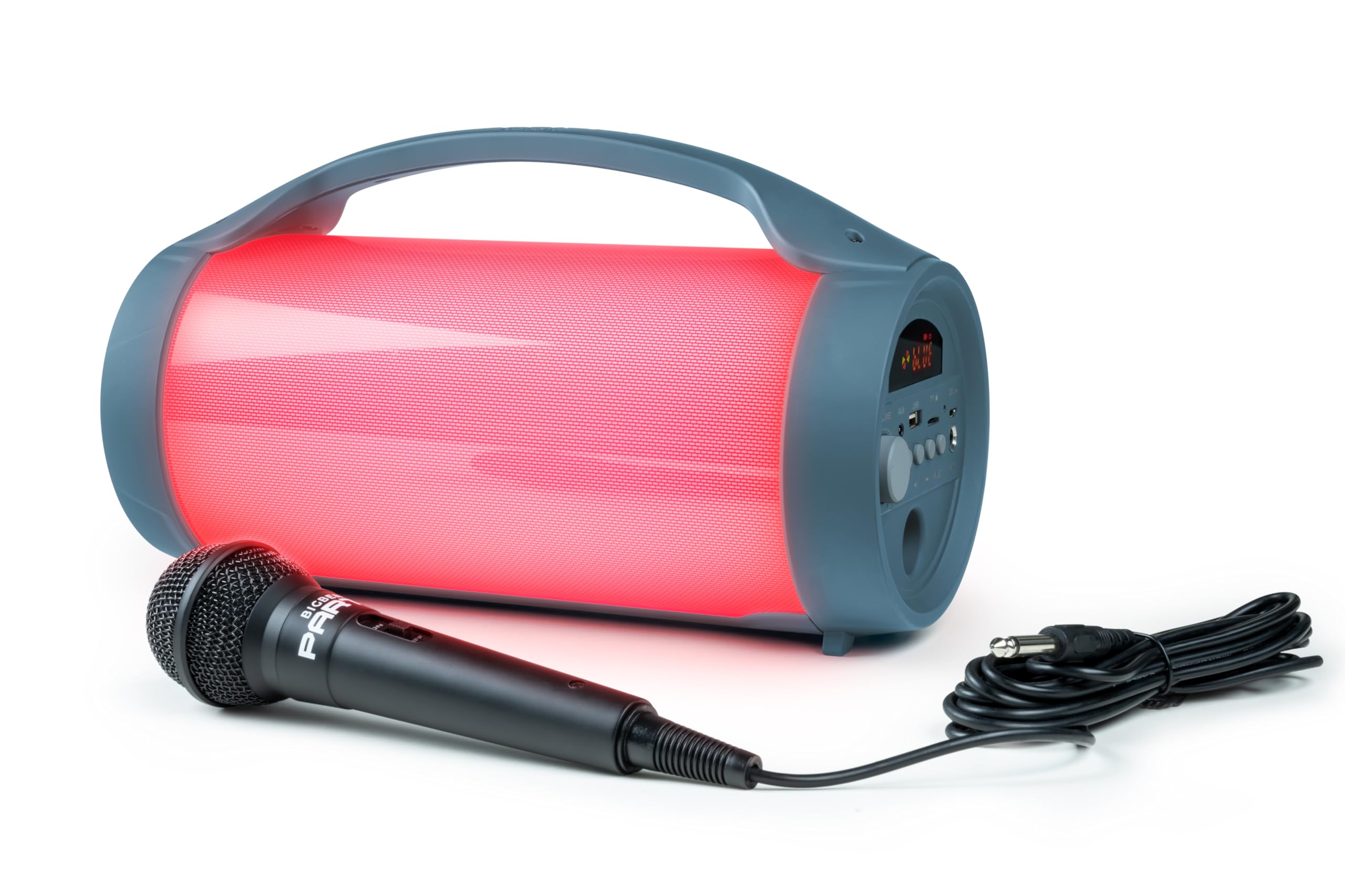 BIGBEN PARTYBTLITEDB przenośny głośnik Bluetooth, całkowita moc muzyczna 50 W, z efektami świetlnymi, gniazda USB, microSD, AUX-IN, gniazdo Micro 6,35, mikro z kablem w zestawie, uchwyt do
