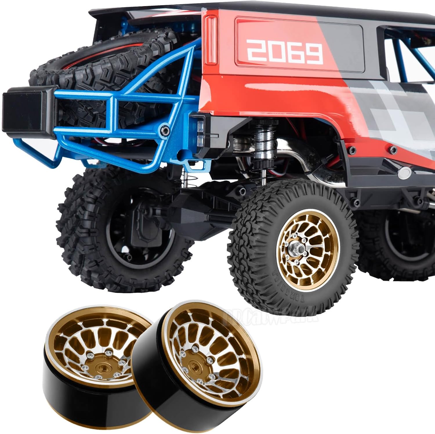 RC 1.55 Beadlock Wheels Rims for 1/10 Tamiya AX90069 D90 TF2 CC01 CC02 RC Crawler Car,4Pcs Aluminum Alloy Rims,Brown