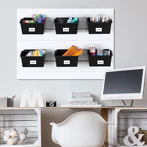 Vista 11 de Mifoci 12 contenedores de almacenamiento para PVC Slatwall de plástico con calcomanías, bolígrafos, accesorios para organizar hardware