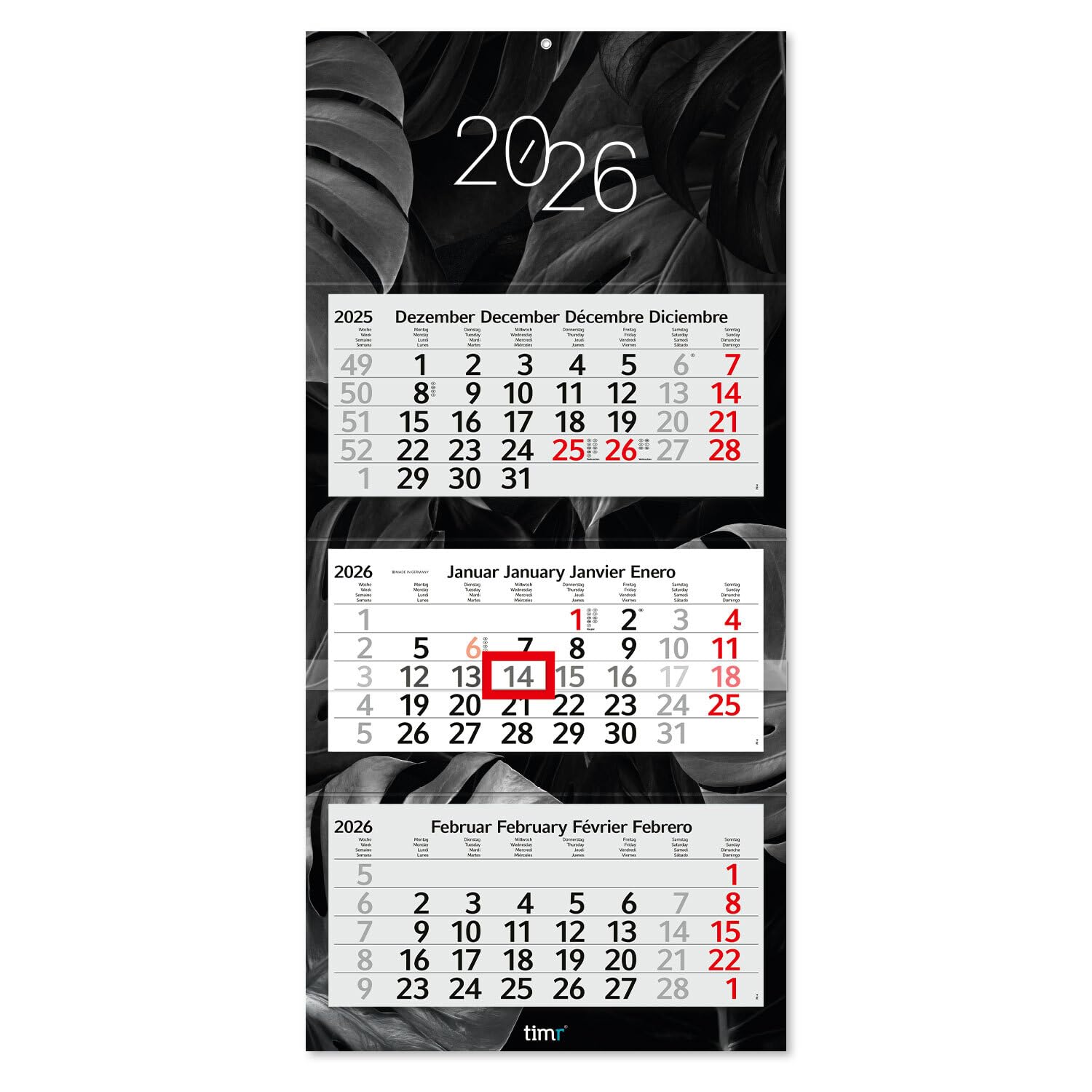 70cm Three-Month Calendar Multilingual D/GB/F/ES I Motif Japan - View #8