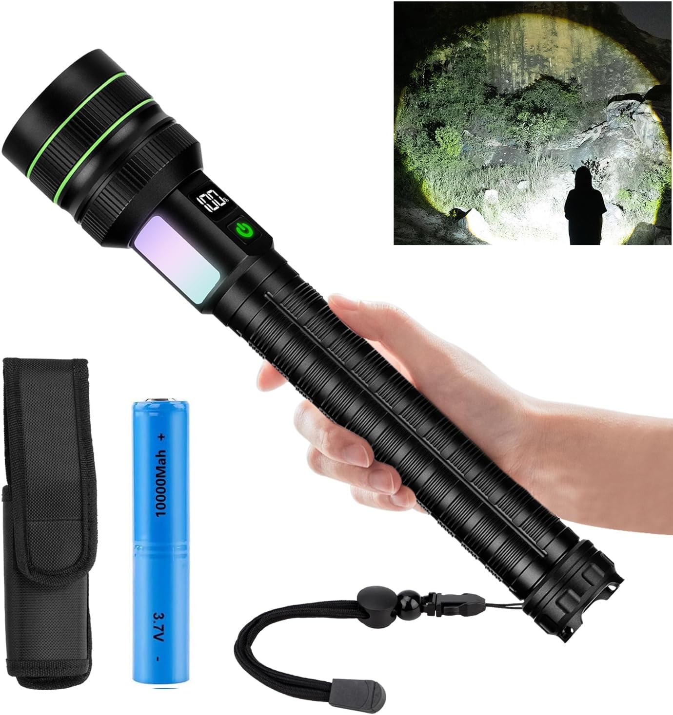 KZK Wiederaufladbare Taschenlampe 990,000 Lumen, Super Hell Taktische Flashlight,11 modi USB Aufladbar Zoombare, IP67 Wasserdicht,für Home, Outdoor, Notfälle, Patrol, Camping(Mit 10000Mah Akku