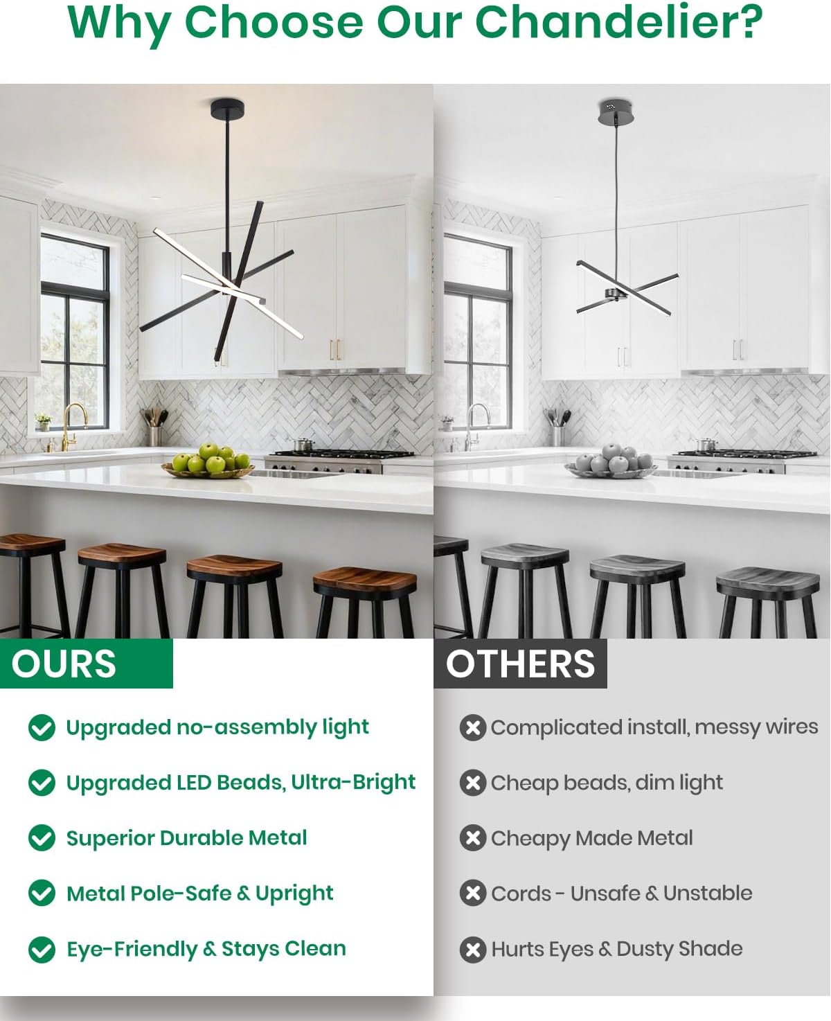 Modern Chandelier Sputnik Ceiling Light Fixture Over Dinning Table, 31" Black Sputnik Chandeliers for Kitchen Island Ceiling, 4-Light Linear Pendant LED Lights for Living Room, Foyer, Bedroom, Office