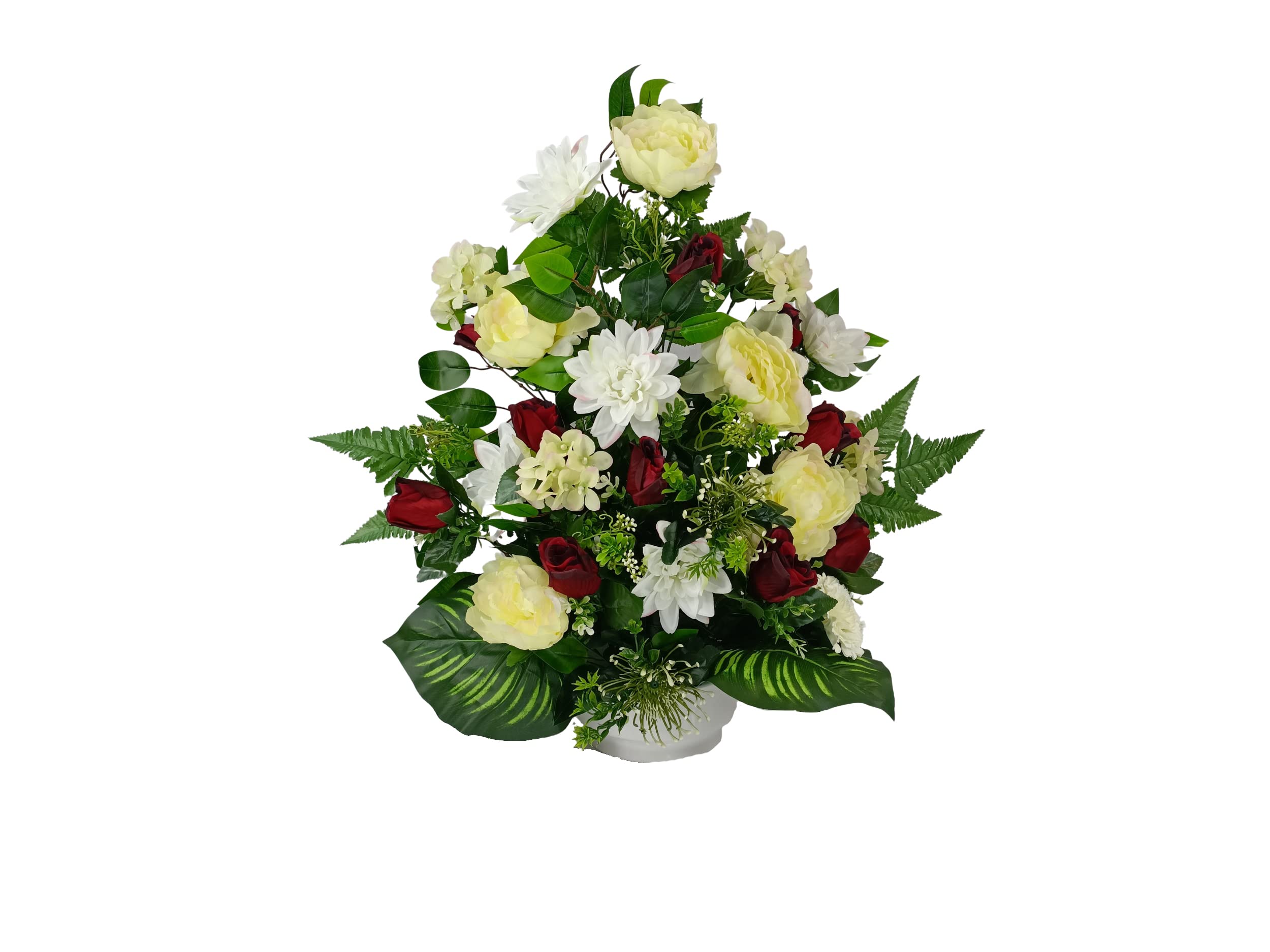 DRW Centro de Flores Artificiales para Cementerio Iglesias Bodas Centro de Flores para los Santos Rojo Blanco y Beige 75x55 cm