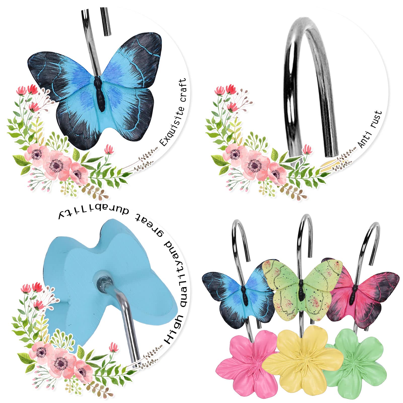 Colorful Butterfly Shower Hooks - Floral Decor -3
