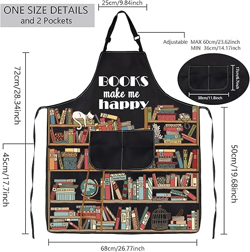Miniatura 2 de MBMSO Delantal de libro con bolsillos, delantal de ratón de biblioteca, regalo para amantes de los libros, libros de regalo para lector de libros
