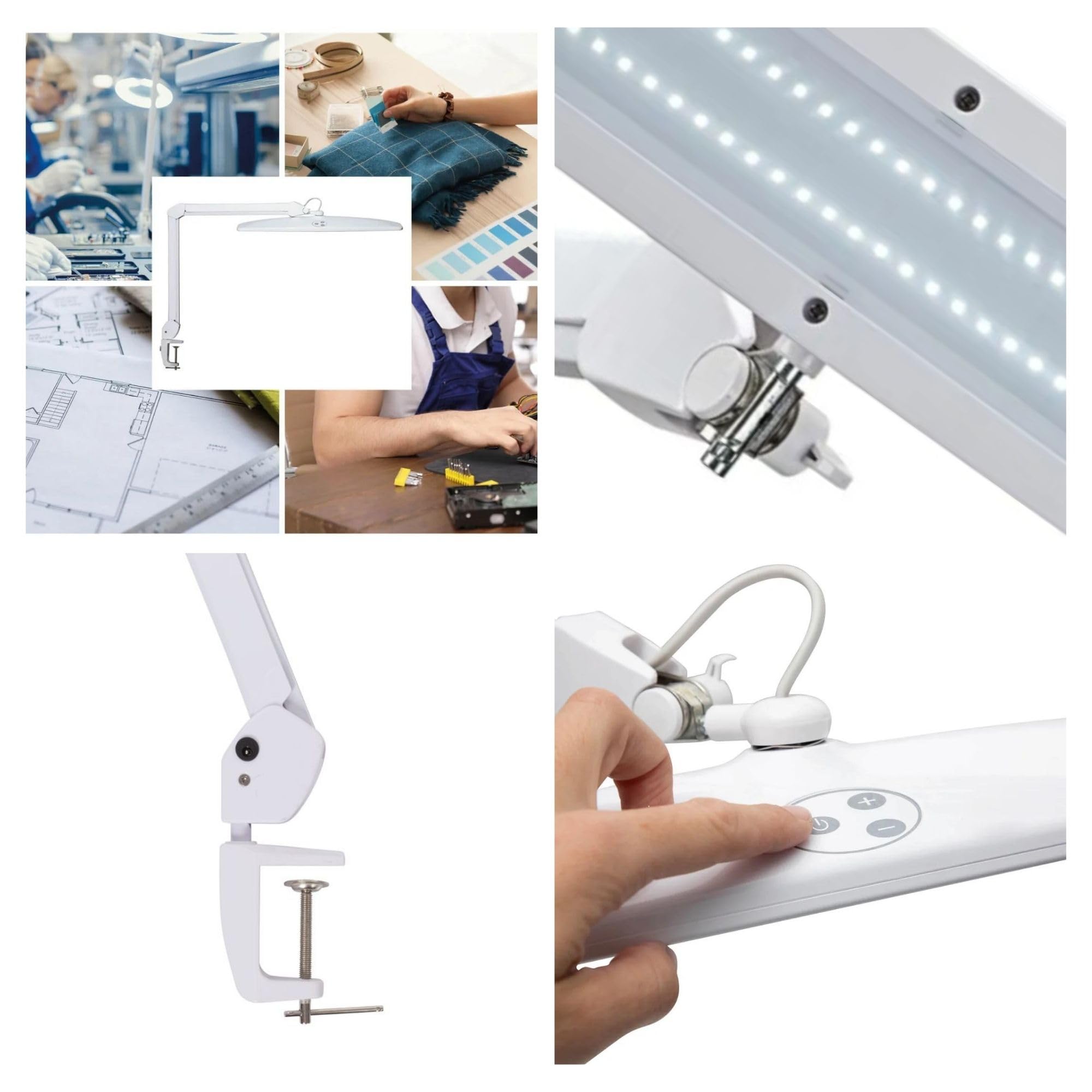 Velleman led schreibtischlampe mit klemme, schwenkarm, dimmbar, 84 leds, 58 cm breit, 21W, 6500K, 2000 lumen, hoher cri, energieeffizient, modernes design, weiß