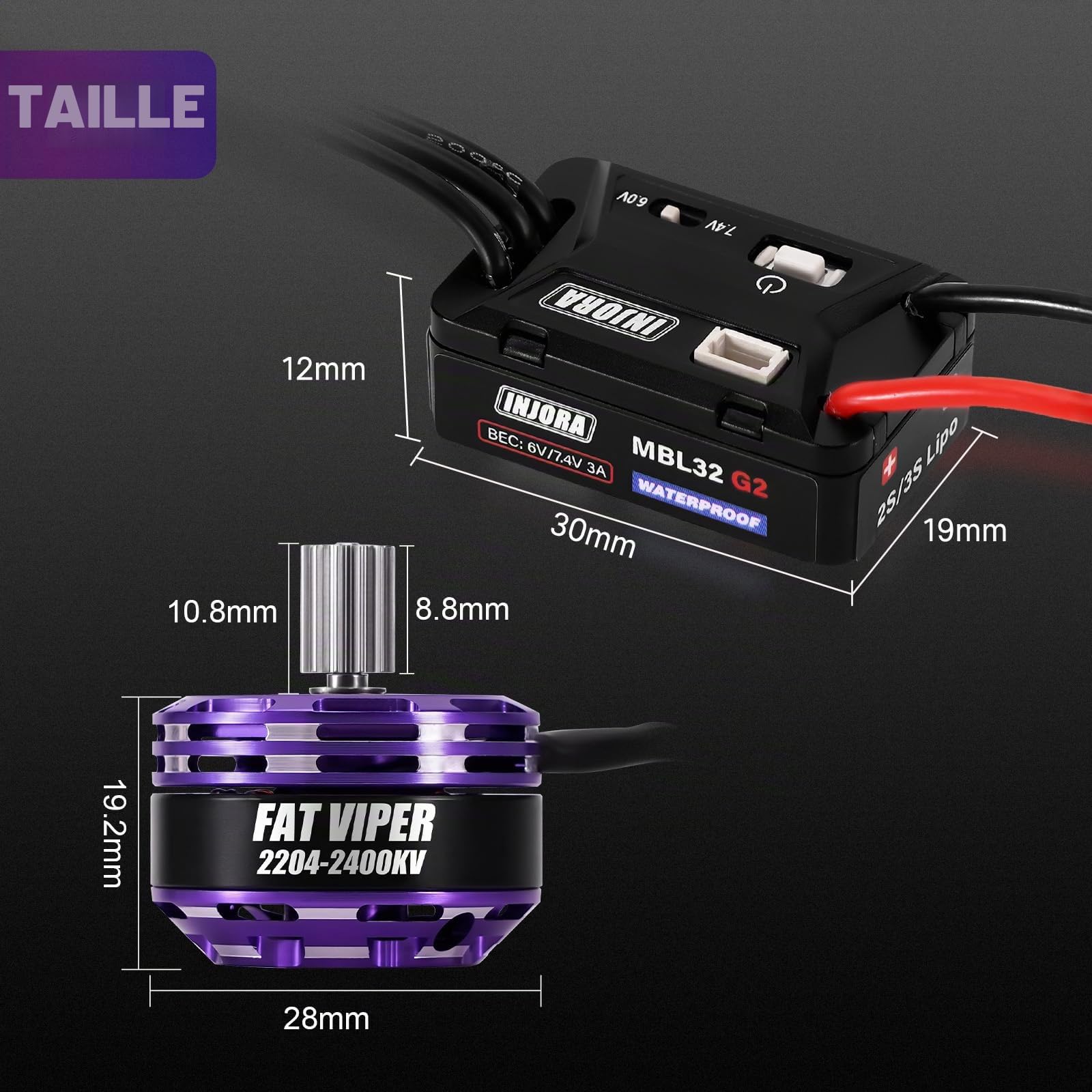 INJORA MBL32 G2 ESC Brushless Étanche & Moteur Outrunner 2204 Fat Viper pour 1/24 Axial SCX24