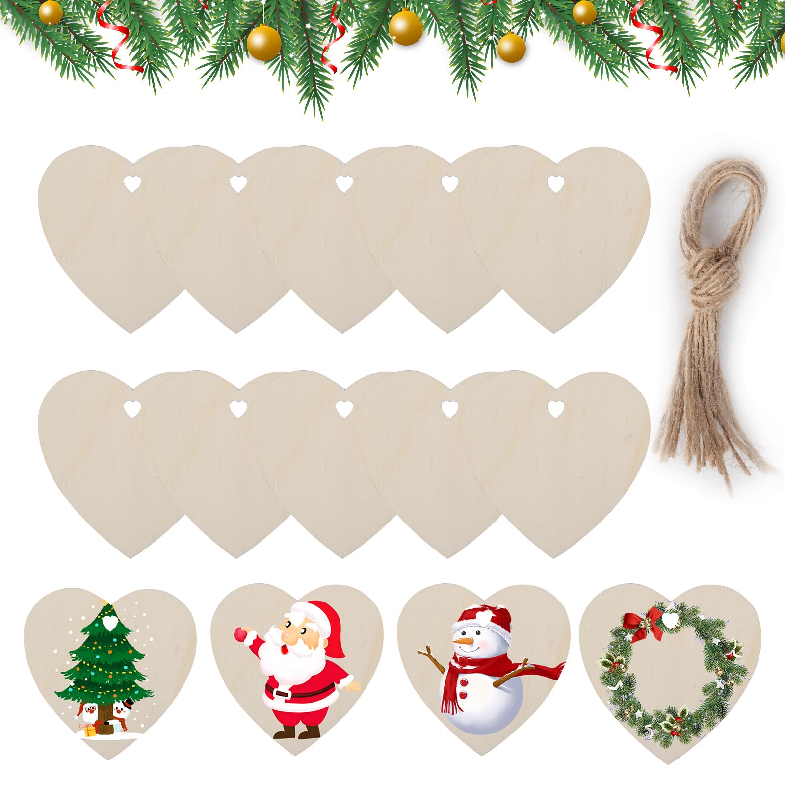 Lifreer 30PCS Wooden Christmas Baubles Christmas Wooden Ornaments Wood Slices Christmas Tree Hanging Decorations for Xmas Decoration DIY Crafts…