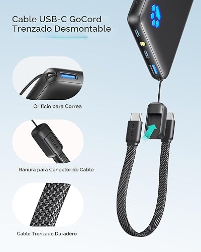 Miniatura 4 de INIU Cargador portátil, ultra delgado de 45 W de carga rápida con cable USB C conectado, seguro para vuelos de 10000 mAh, batería de banco de