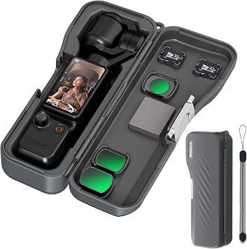 Protective Case for DJI Osmo Pocket 4 Accessories,Osmo Pocket 4 Case | Compatible with DJI Pocket 4/3/Xtra Muse, With lanyard and 3 Magnetic Filter Storage Slots and 2 Storage Card Slots, Gray