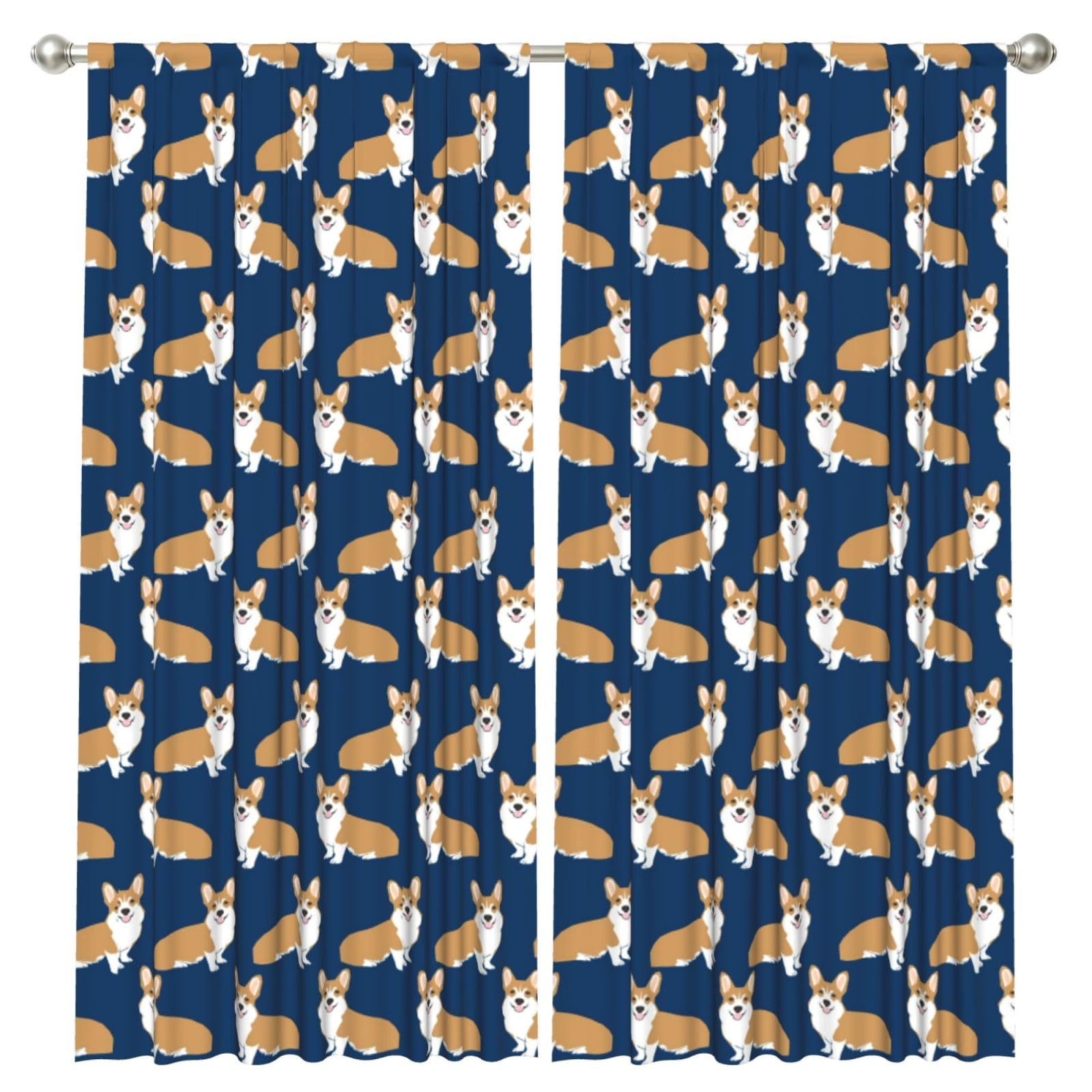 InOmak Corgi Dog Pet Puppy, 2 Panels Window Curtains 52 x 84 Inch Blackout Curtains for Living Room Bedroom