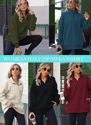 Miniatura 2 de onlypuff Sudadera de gran tamaño con media cremallera para mujer sudadera con capucha con forro polar y cremallera cuátero moda de otoño para