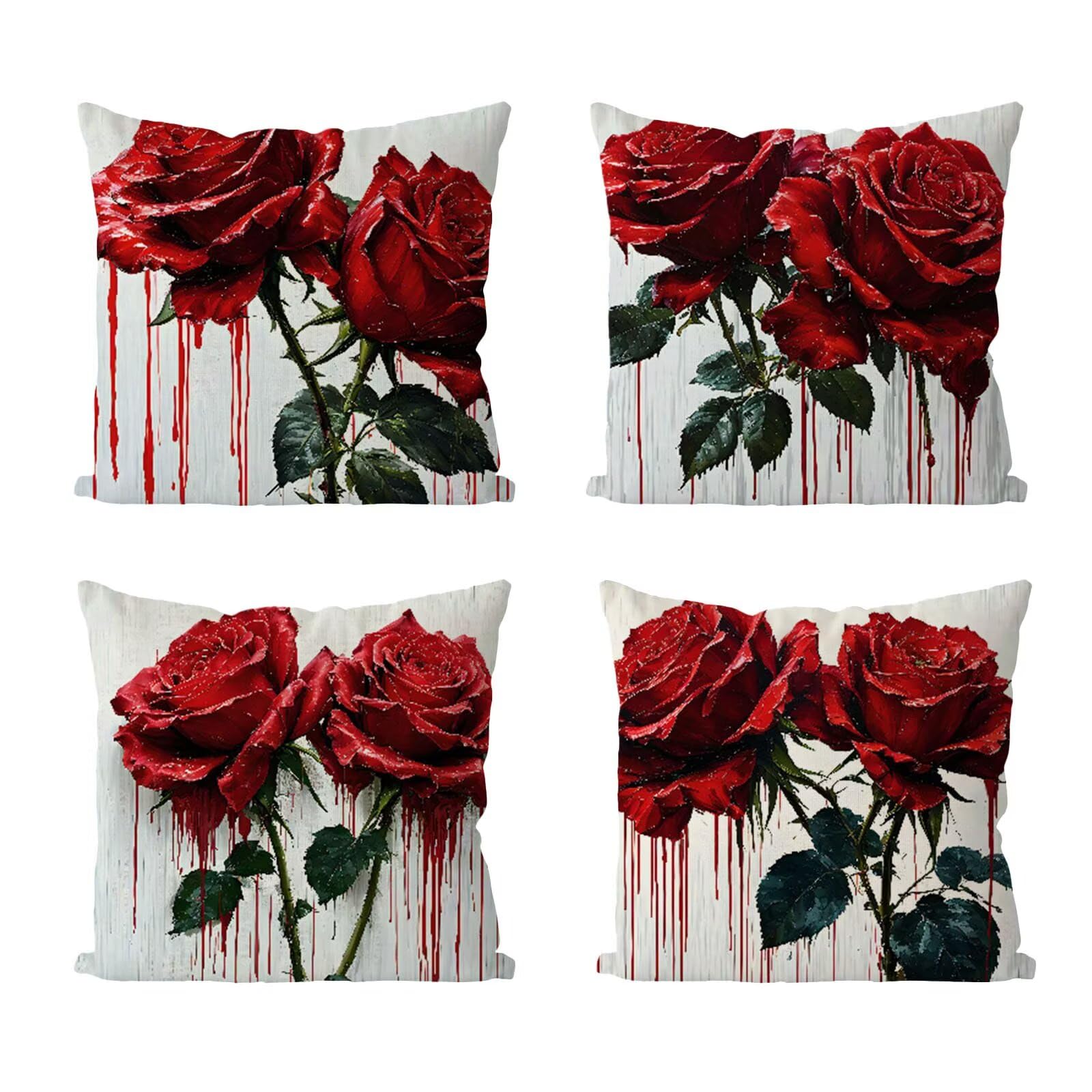 Kissenbezug 65x65 4er Set, Outdoor Kissen Rot Sofakissen, Wasserdicht Kissenbezüge Rose Dekokissen mit Unsichtbarem Reißverschluss, Zierkissenbezüge für Schlafzimmer Sofa Stuhl Bett Garten G1-588